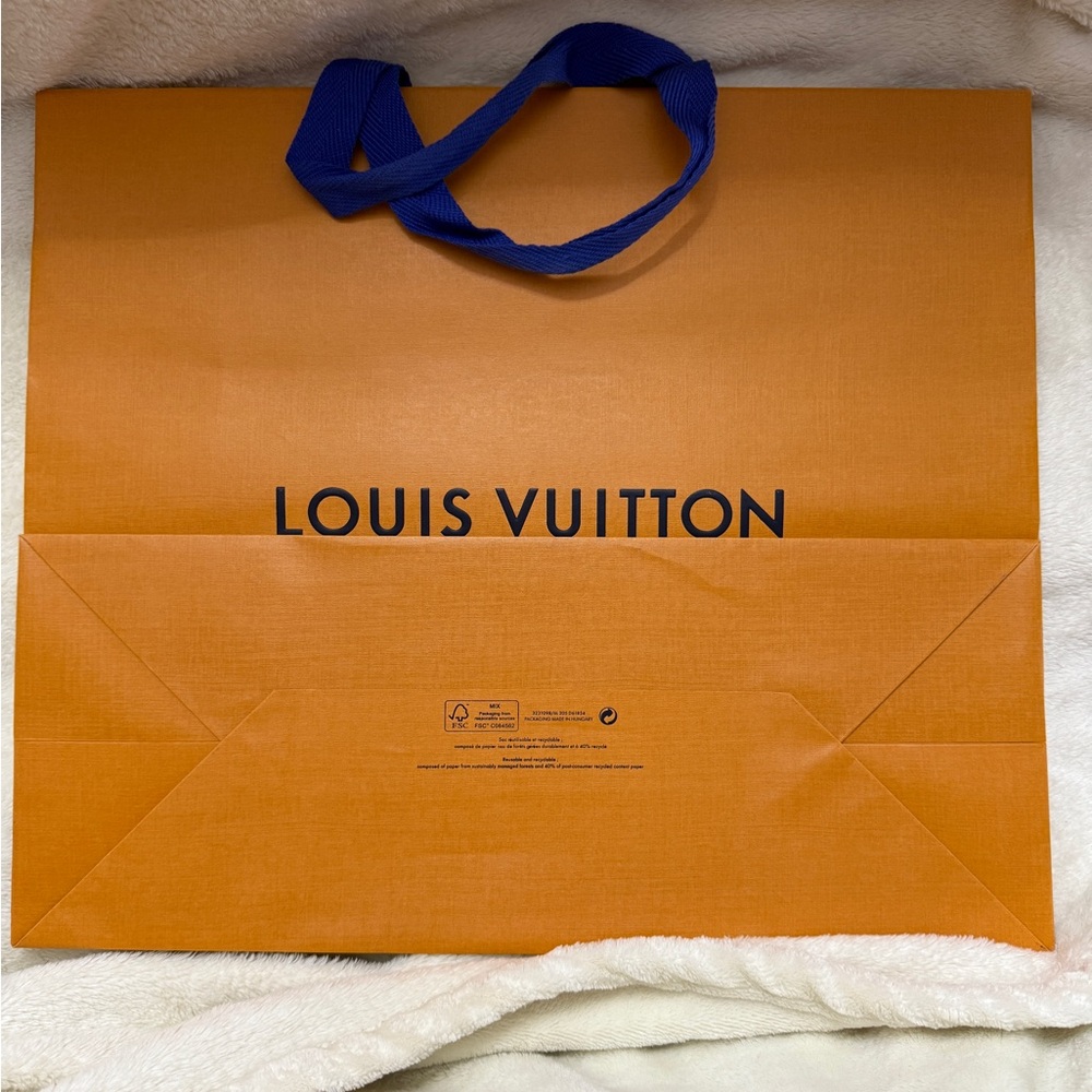 Louis Vuitton Orange Bag with Blue Ribbon Handles